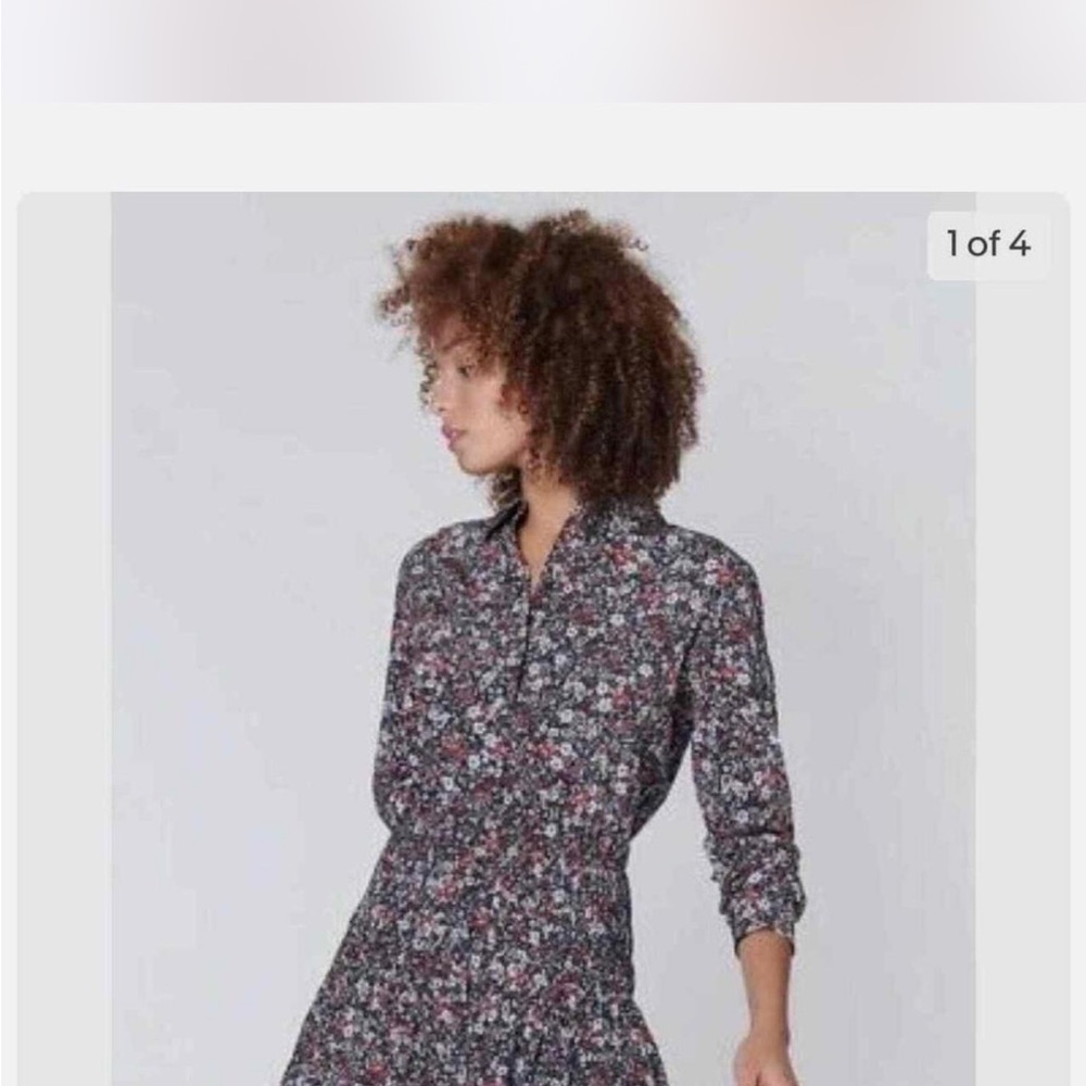 Veronica Beard Black Floral Long-Sleeve Shirt Dress - Picture 2 of 8
